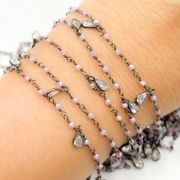 Coated Red Quartz & CZ Dangle Oxidized Wire Chain